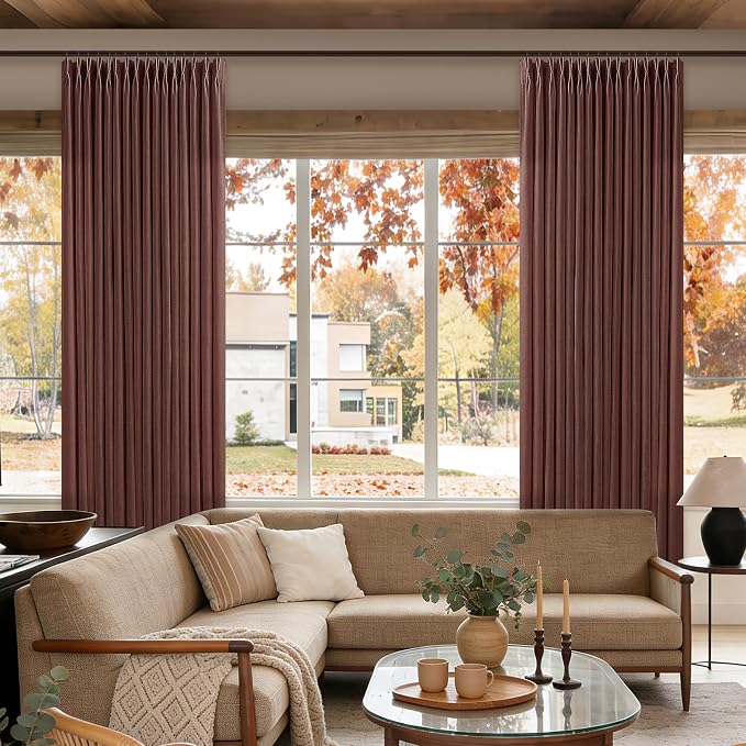 Rust Brown Linen Pleated Light Filtering Curtains - Image 7
