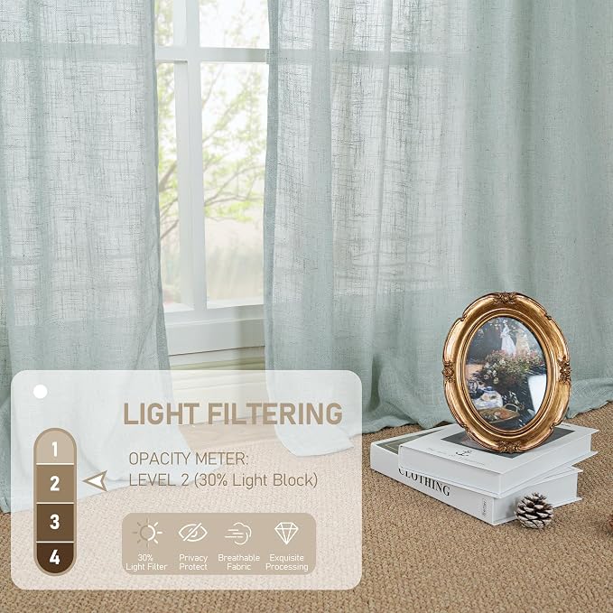 Greyish Blue Linen Curtains for Bedroom 84 Inch Length 2 Panels | Faux Linen - Image 4