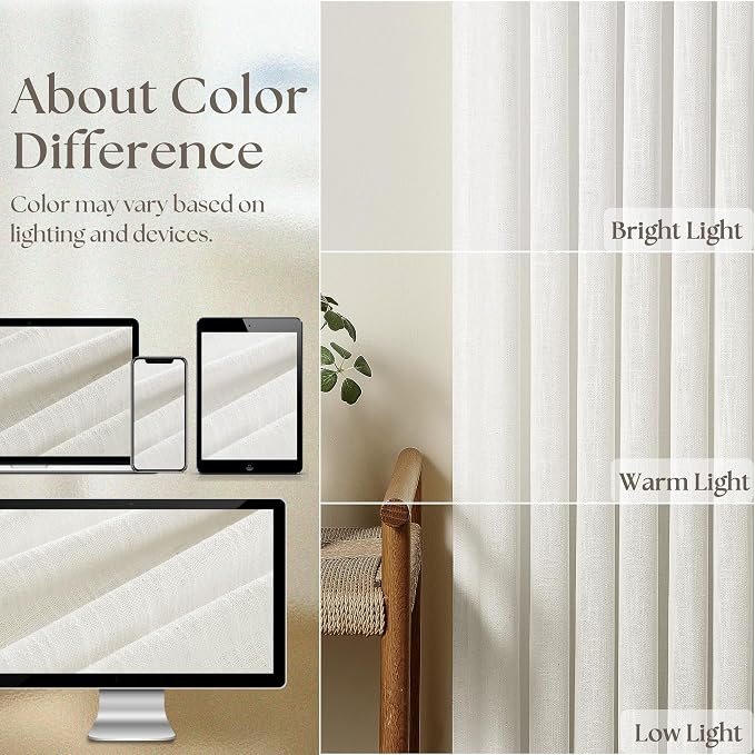 Beige White Pinch Pleated Linen Curtains 2 Panels 105 Inches Long | 400GSM - Image 4