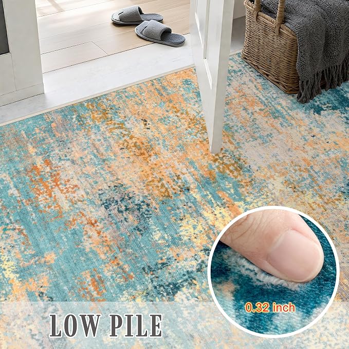 5x8 Area Rug Living Room: Modern Washable Soft Carpet Rosy Haze | - Image 7