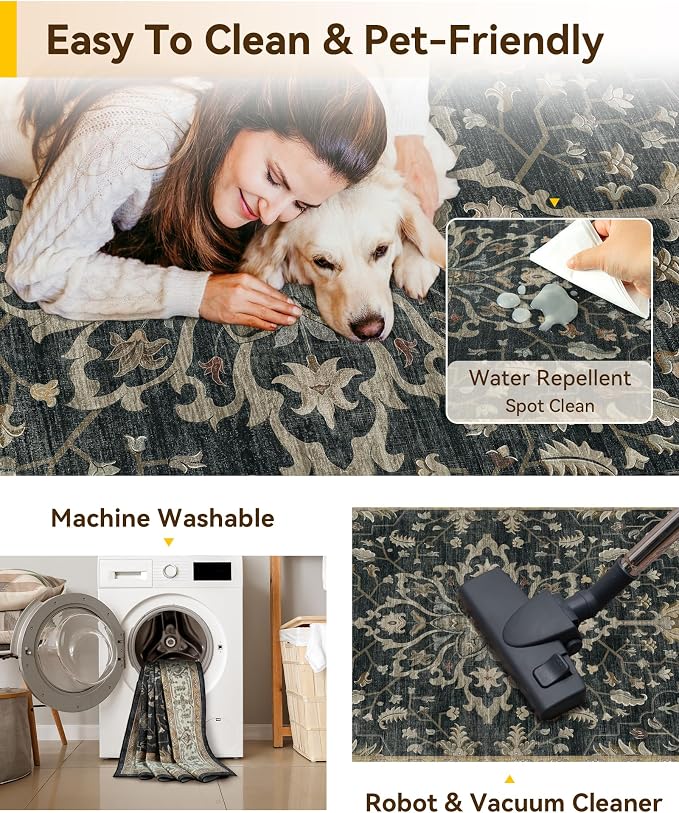 RELEANY Washable Area Rug, Runner 2'6"x5', Water Repellent, Pet Friendly - Image 4
