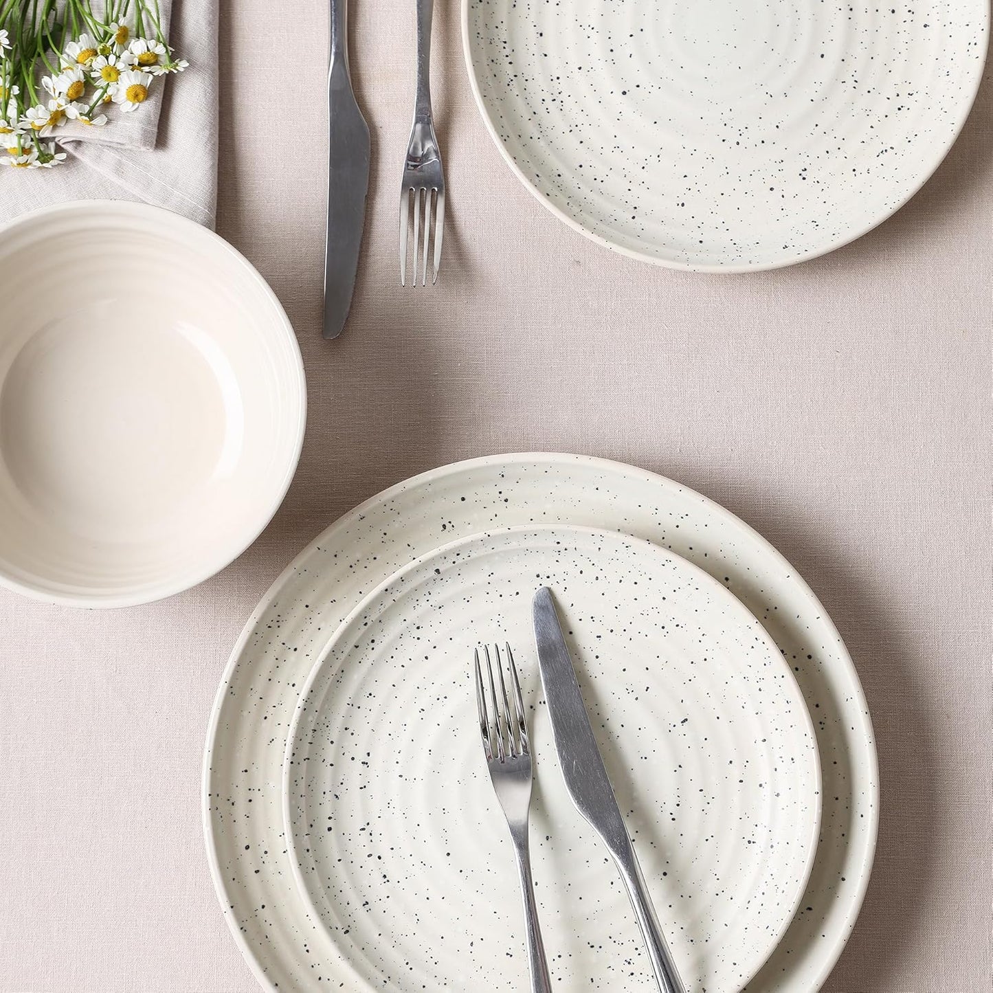 Stone Lain Dua 4-Piece Salad Plate Set Stoneware, White