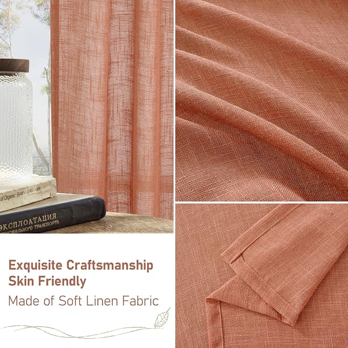 Sheer Linen Curtains 96 inches Long 2 Panels Set - Image 6