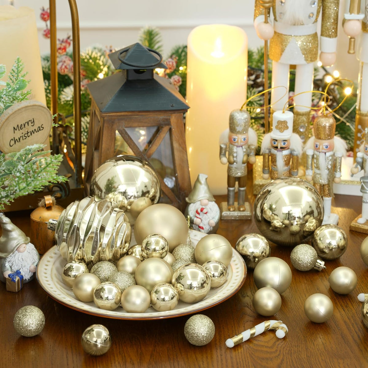 XmasExp 24ct Mini Christmas Ball Ornaments Shatterproof Christmas Ornaments Set Decorations for Xmas Tree Balls 30mm/1.18" (Champagne Gold)