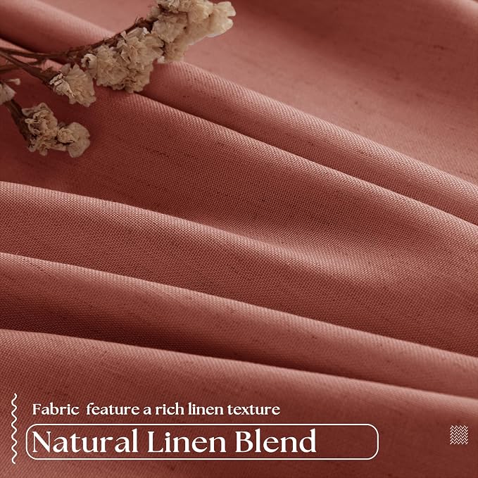 Terracotta Pinch Pleat 100% Blackout Linen Bedroom Curtains 96 Inch Length | - Image 5