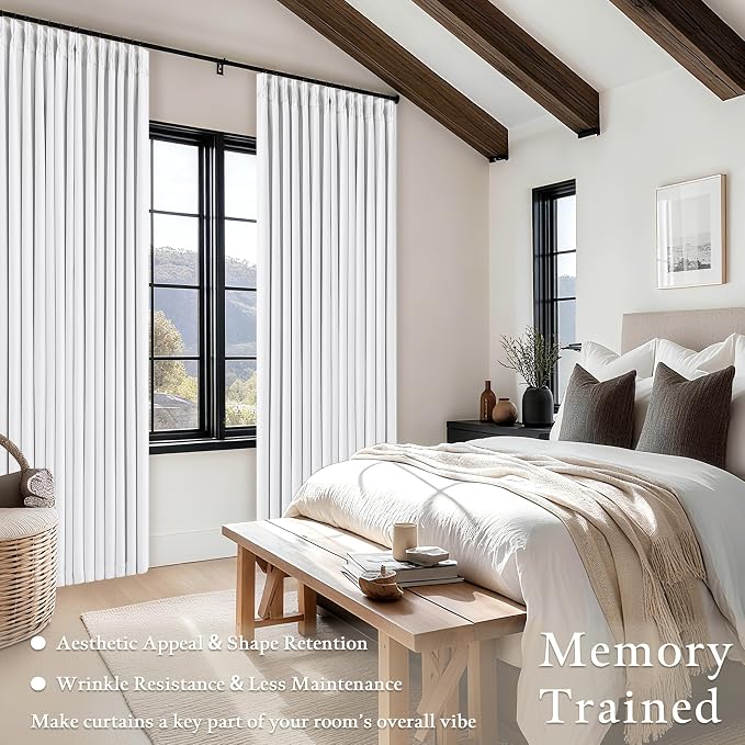Snow White Pleated Linen 100% Blackout Curtains 108 Inches Long | Pinch Pleat - Image 4
