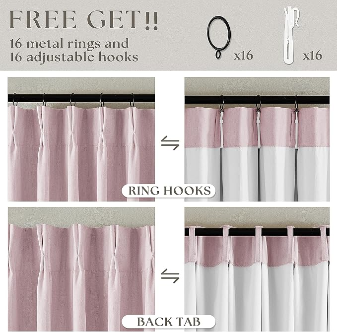 Light Pink Pinch Pleated 100% Blackout Linen 84 Inch Curtains | Room Darkening - Image 6