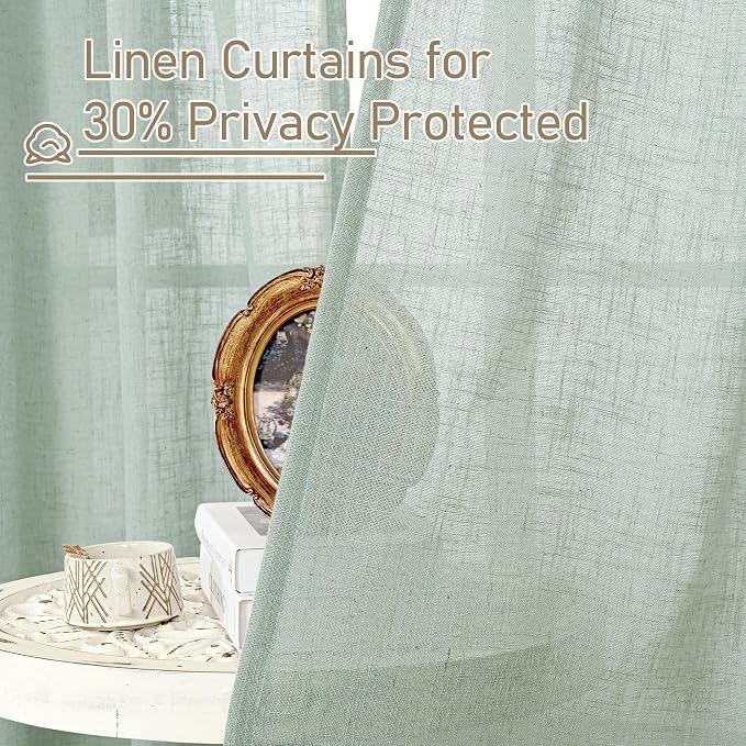 Semi Sheer Linen Curtains 54 Inch Length 2 Panels, 52 x 54 Inch | Light Sage - Image 5