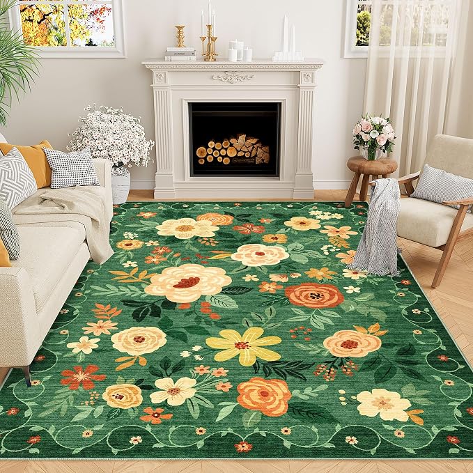 DUKINO 5x7 Area Rug Floral Washable Rug by DUKINO