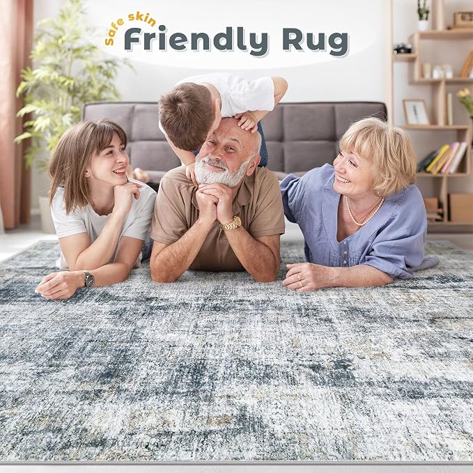 9x12 Area Rugs Washable Rug: Abstract Neutral Rugs Modern Non Slip Area Rug - Image 7