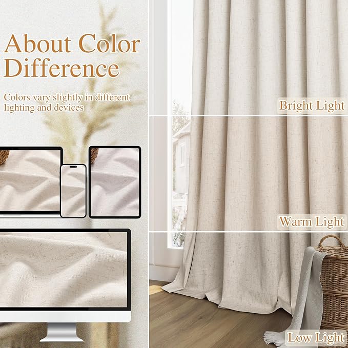 100% Blackout Linen Curtains 110 Inch Long by 52 Inch Wide 2 Panels Set - Image 7