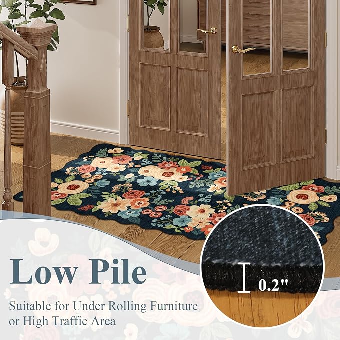 DUKINO 2x3 Rug for Entryway, Floral Door Mat Washable Rug, Low Pile, Soft Small - Image 9