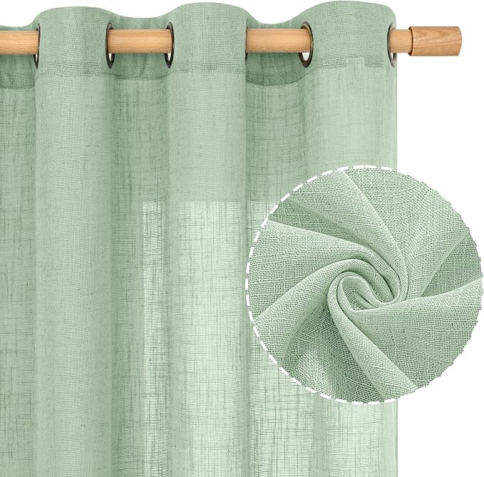Semi Sheer Linen Curtains 45 Inches Long, Light Filtering Panels Bronze Grommet - Image 2