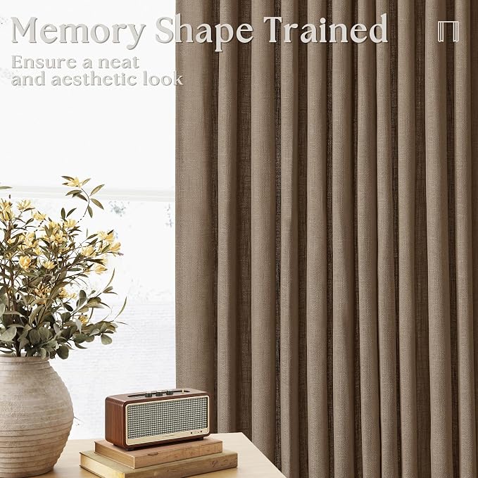 Semi Sheer 126 Inch Memory Shaped Pinch Pleat Linen Curtains Dutch Cocoa | - Image 3
