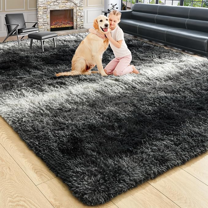 6x9 Large Black and White Fluffy Area Rug Non-Slip by ModernHomeDecor
