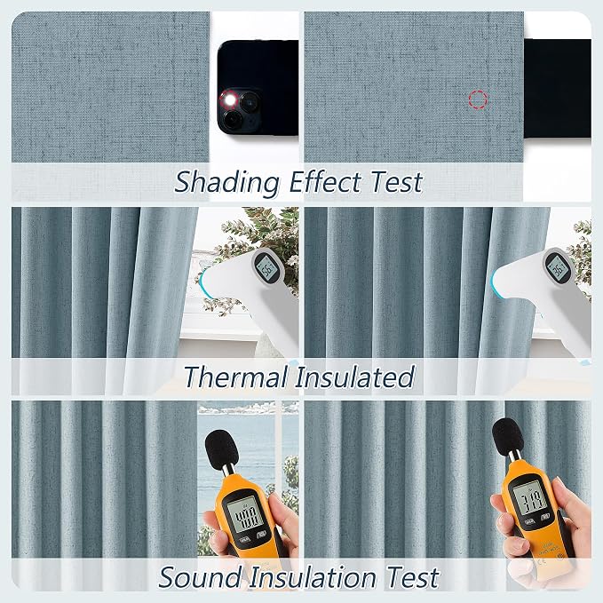 Blue 100% Blackout Linen Curtains 84 Inch Length 2 Panels Set - Image 5