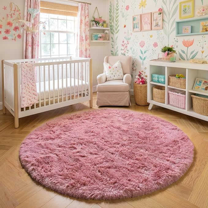 Amdrebio Blush Pink Large Round Shag Rug 6Ft - Image 6