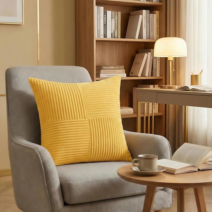 Fancy Homi 2 Packs Yellow Big Decorative Throw Pillow Covers 24x24 Inch - Image 2