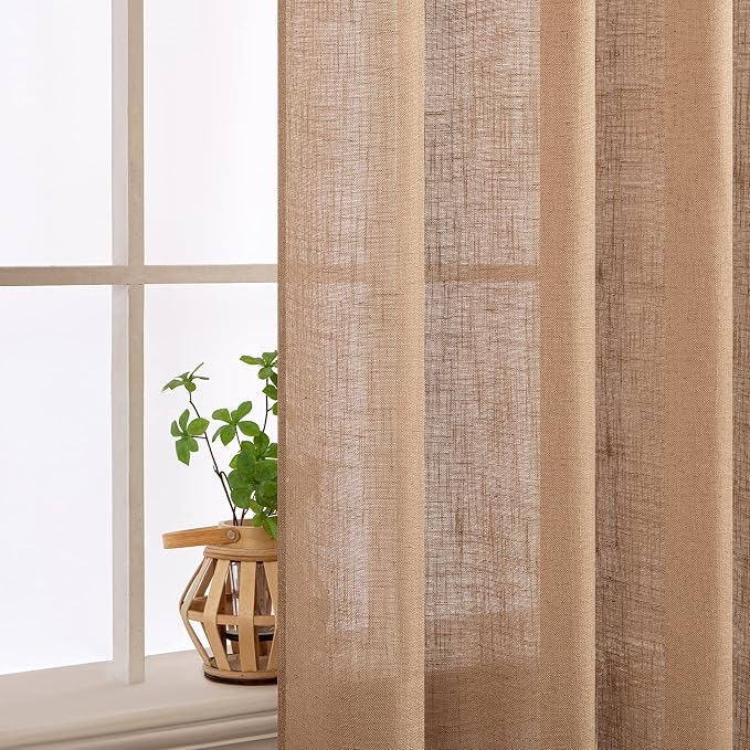 MIULEE Brown Linen Curtains 52x96 Inch Long Soft Thick Linen Textured | Curtains - Image 5