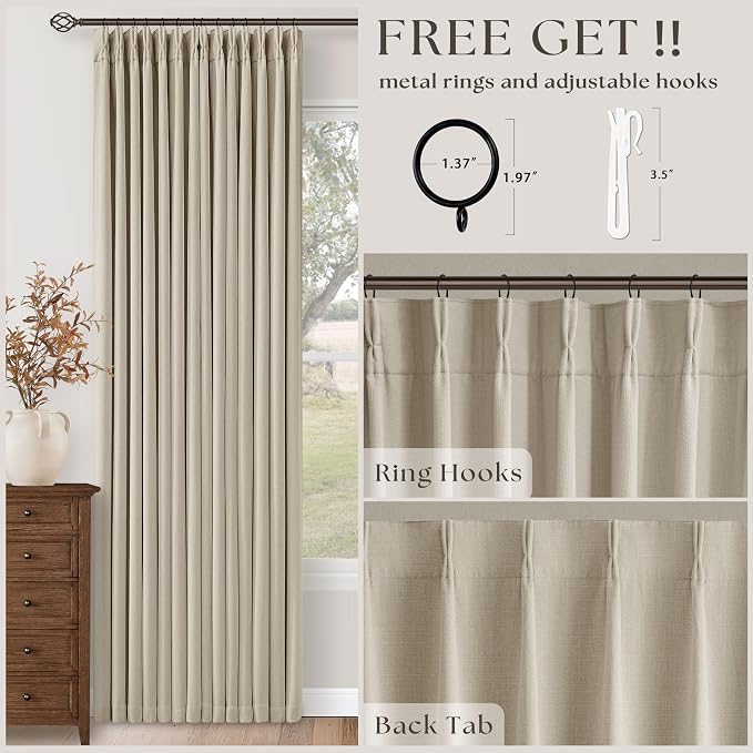 Memory Trained Pinch Pleated 100% Blackout Linen 86 Inch Curtains Oatmeal | - Image 4