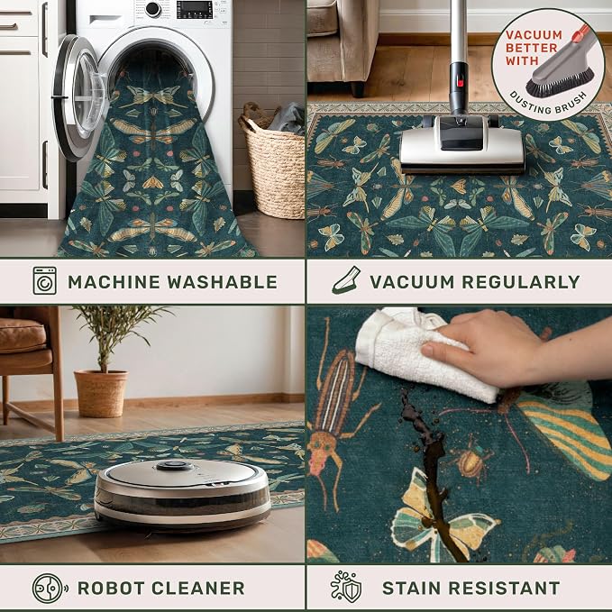 Vintage Green Runner Rug for Hallway 3x12, Washable Foldable Boho Carpet for - Image 5
