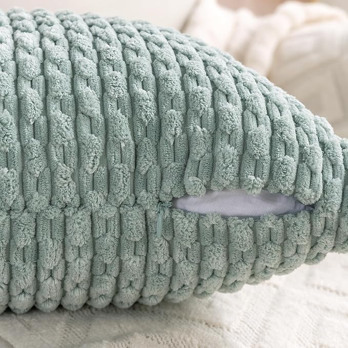 Set of 4 Aqua Decorative Throw Pillow Covers 18x18 Inch Corduroy Pillow Covers - Image 5