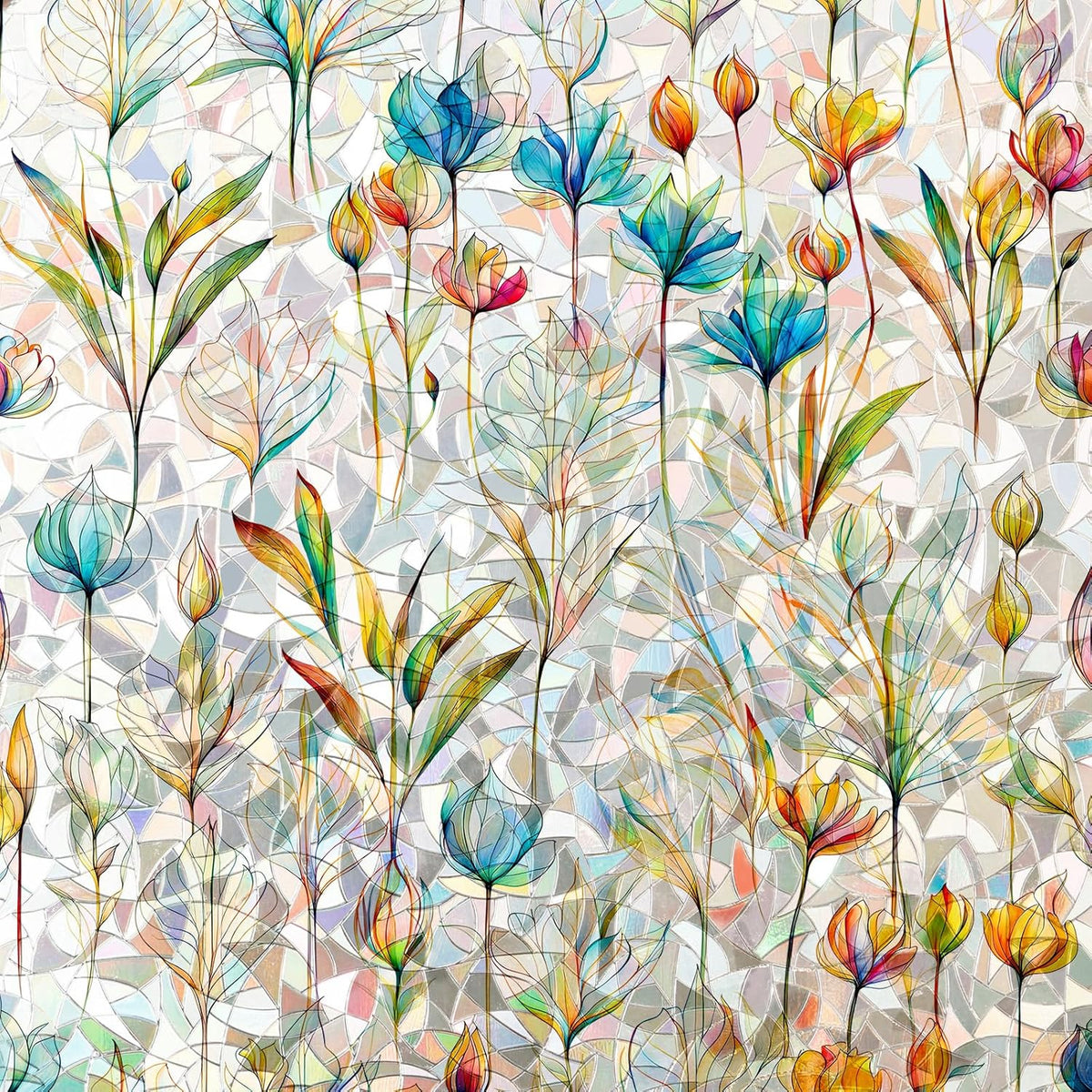 Rainbow Window Privacy Film 3D Floral Decorative Stained Glass Window Film Anti UV Non-Adhesive Reusable 23.6" x 157.4" for Home Room Car Glass Cling