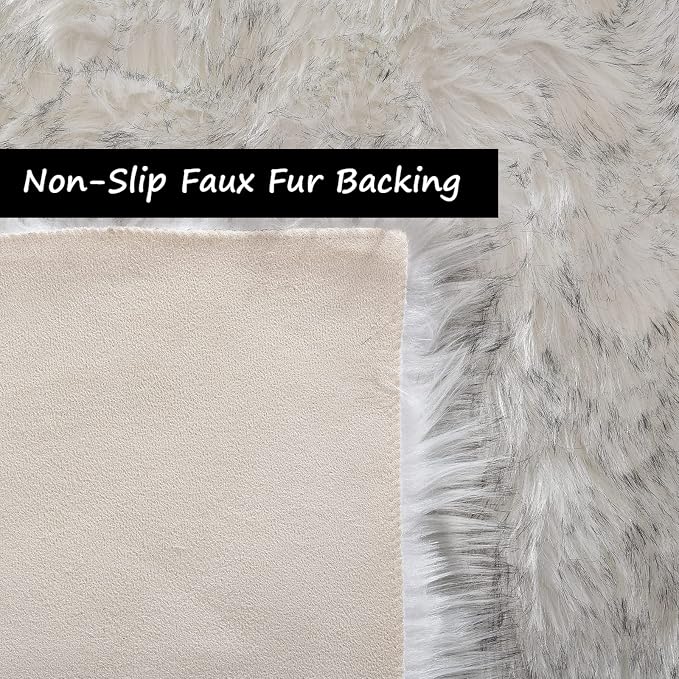 Goolela Fluffy Faux Sheepskin Fur Rug 4x6 White - Image 4