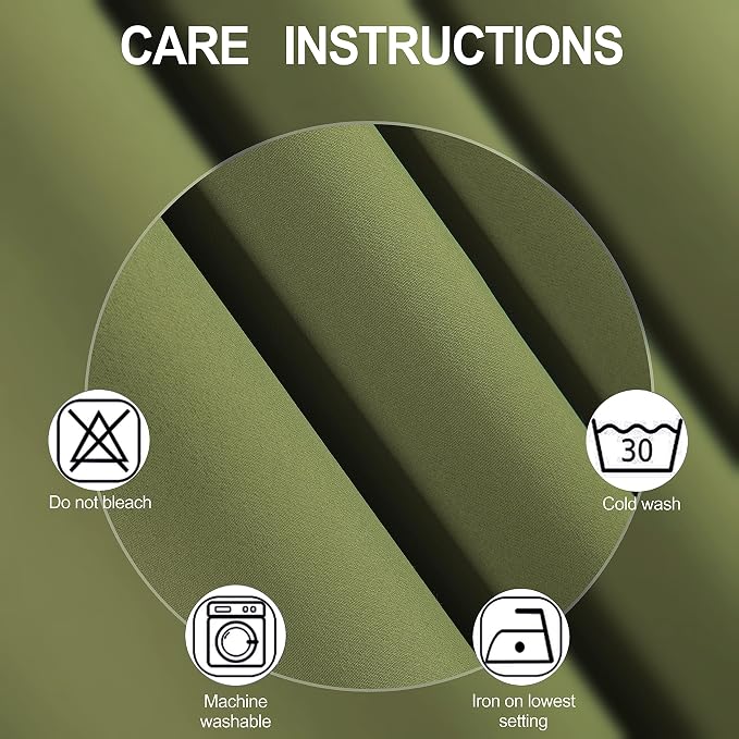 Olive Green Thermal Blackout Curtains/52 x 72 Inch/Set of 2 Panels Room - Image 4