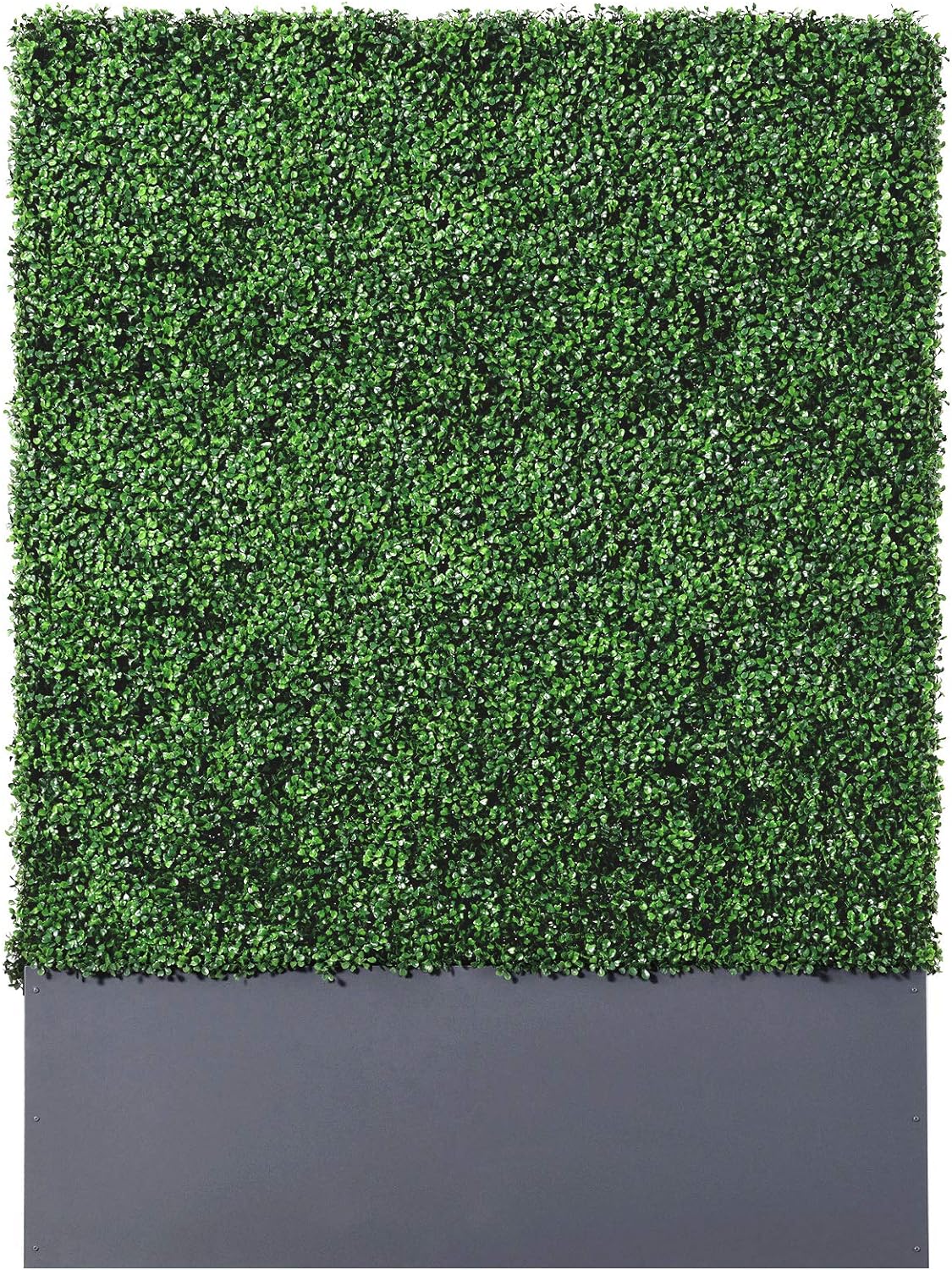AGPL Artificial Boxwood Hedge Wall with Dark Gray Stainless Steel Planter Box(64" H 48" W 12" D) Privacy Wall Backdrops