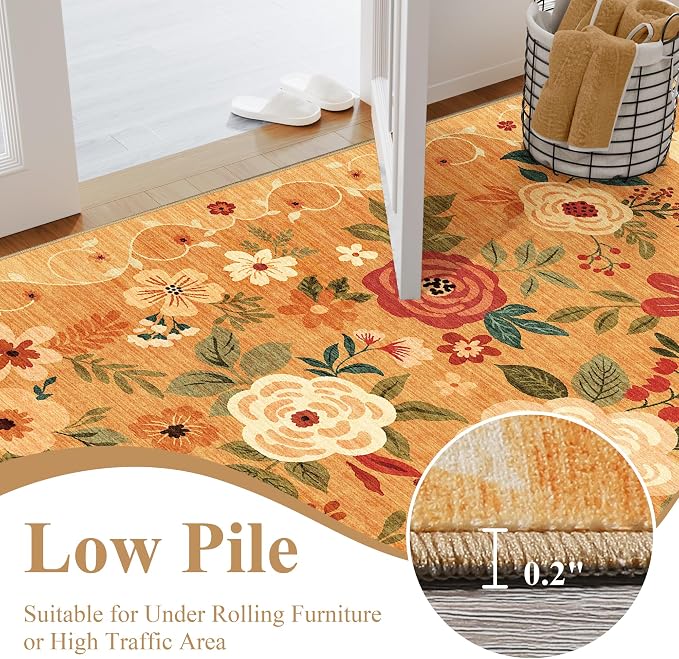 DUKINO 3x5 Area Rug, Floral Washable Rug - Image 7