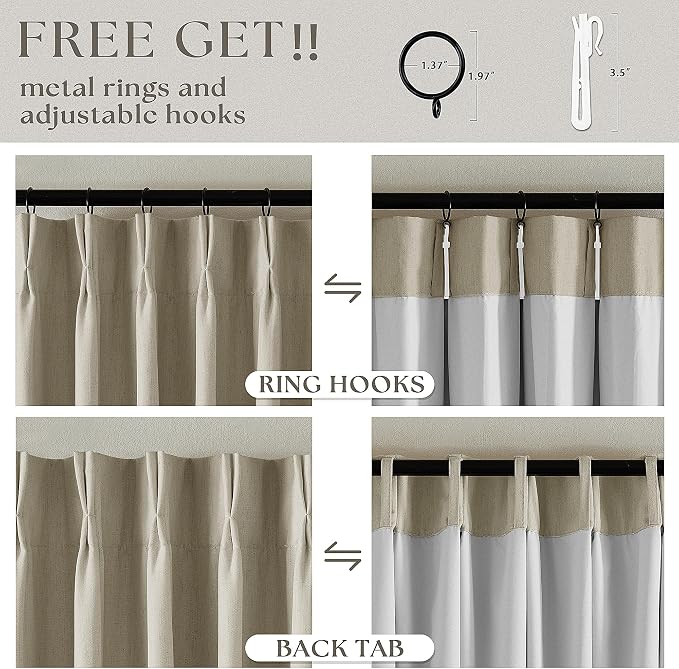 Extra Wide Burlywood Birch Pleated Blackout Linen 60 x 96 Inch Curtains | 100% - Image 5
