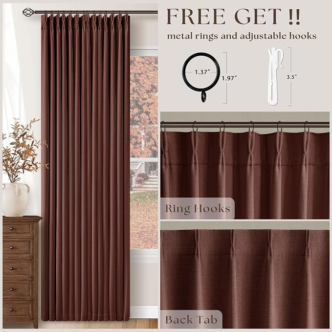 Chestnut Brown 100 Inch Floor Length Linen Blackout Curtains - Image 5
