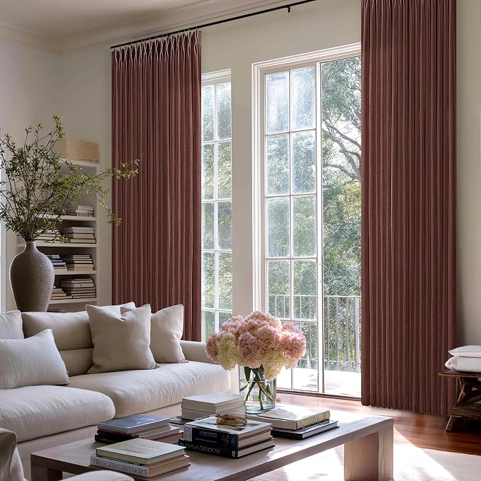 Rust Brown Linen Pleated Light Filtering Curtains - Image 9
