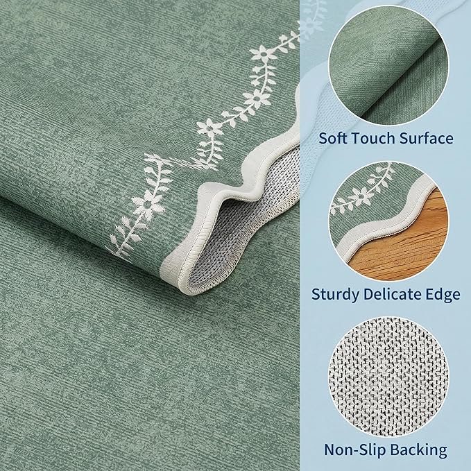 GarveeHome 5x7 Scalloped Area Rug Sage Green Washable Living Room Rug | Soft - Image 5