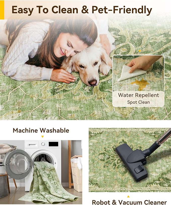 RELEANY Washable Area Rug, Large 10'x14', Water Repellent, Pet Friendly - Image 6