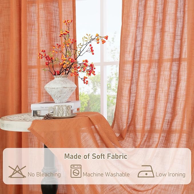 Burnt Orange Semi Sheer Linen Curtains 90 Inch - Image 8
