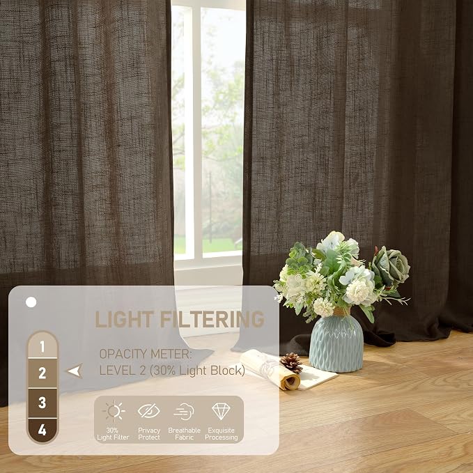 95 inches Long Linen Curtains for Living Room, Dark Brown Bronze Grommet Panels - Image 5