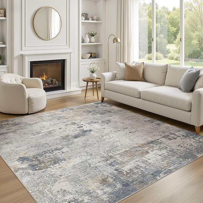 UERMEI Square Area Rugs : Washable 6x6 Neutral Modern Abstract Carpet - Image 3