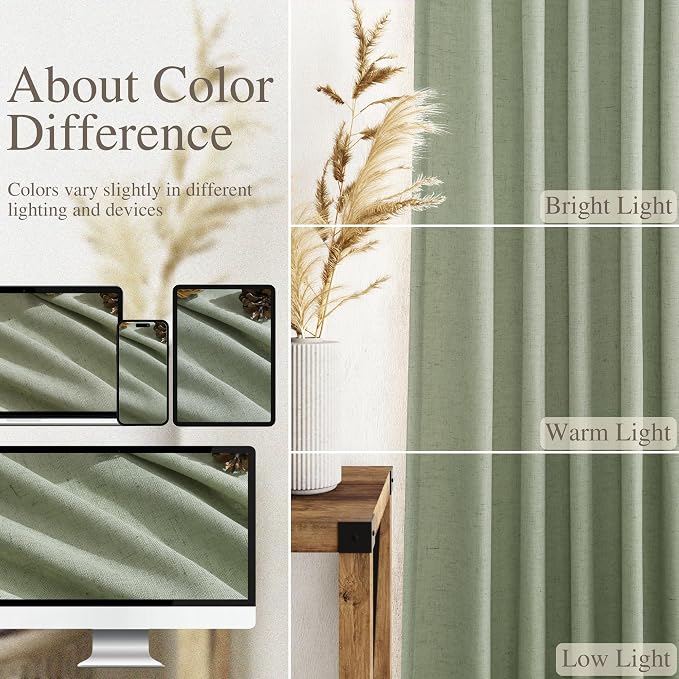 Sheer Light Sage Linen Curtains 72 Inch Length - Image 3