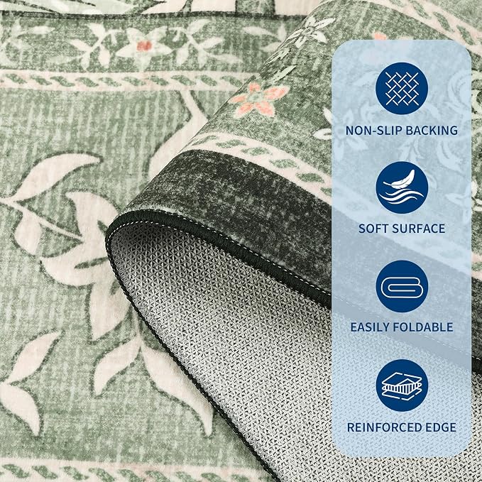 GarveeHome Provence Sage Green 6x9 Area Rugs, Botanical Grove Vintage - Image 7
