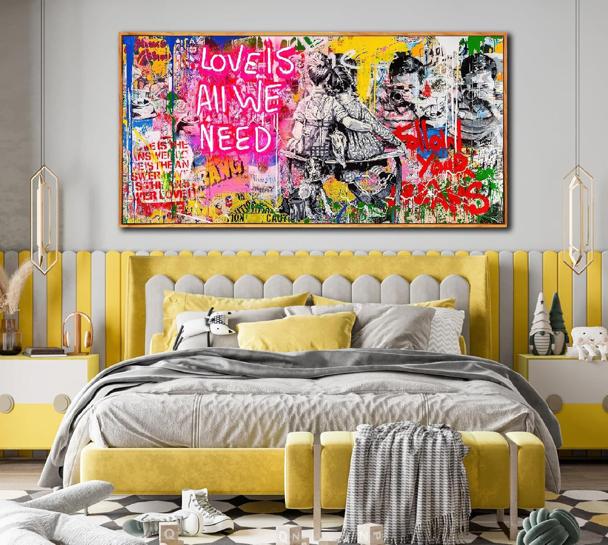 Graffiti Poster Room Wall-Art for Teen Girls - Banksy Canvas Wall Art - Framed Wall Art for Living Room Ready to Hang Size 60" x 30"