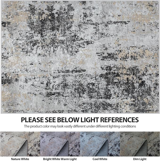 8x10 Area Rugs for Living Room Washable Bedroom Dining Room Black Grey Gold | - Image 7
