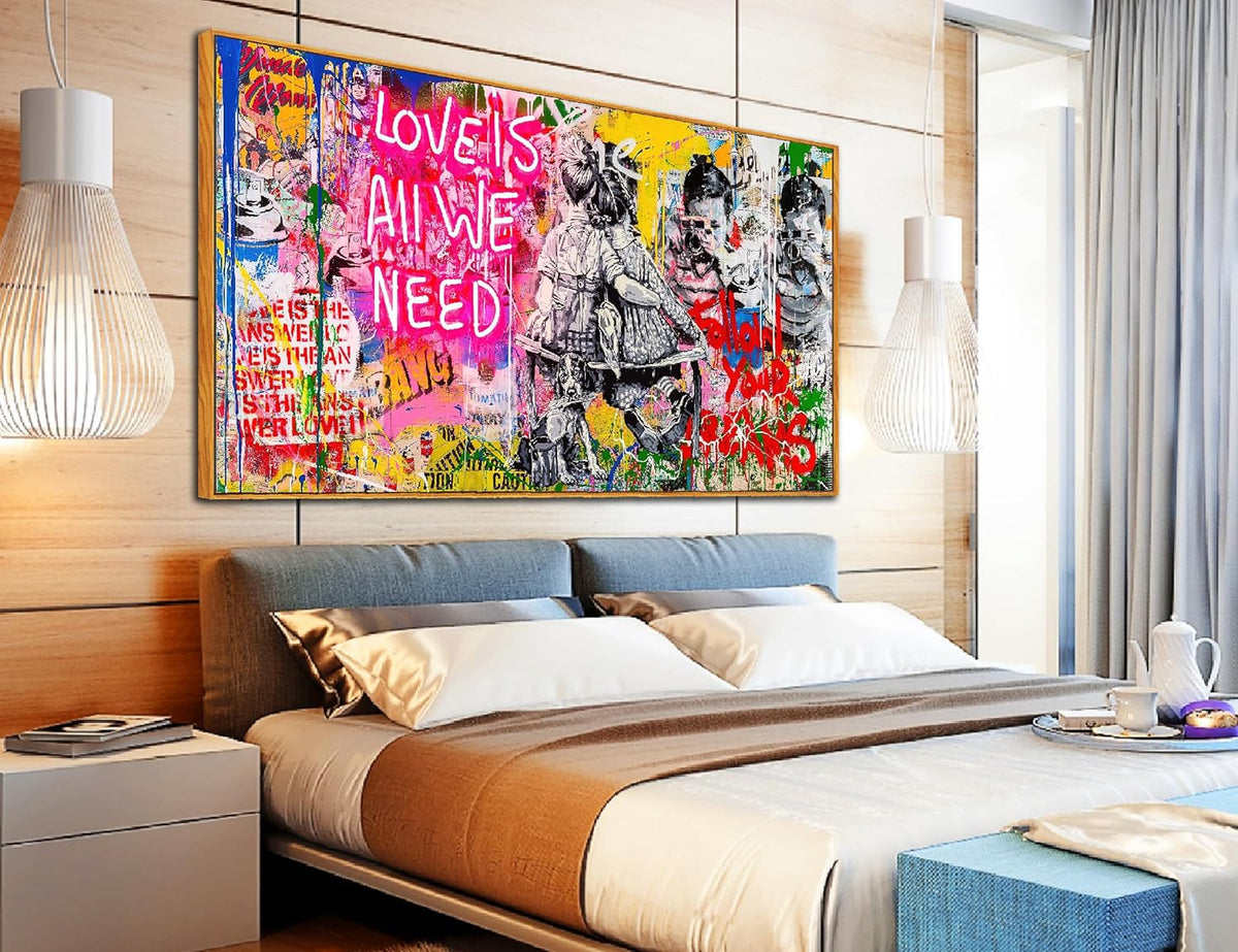 Graffiti Poster Room Wall-Art for Teen Girls - Banksy Canvas Wall Art - Framed Wall Art for Living Room Ready to Hang Size 60" x 30"