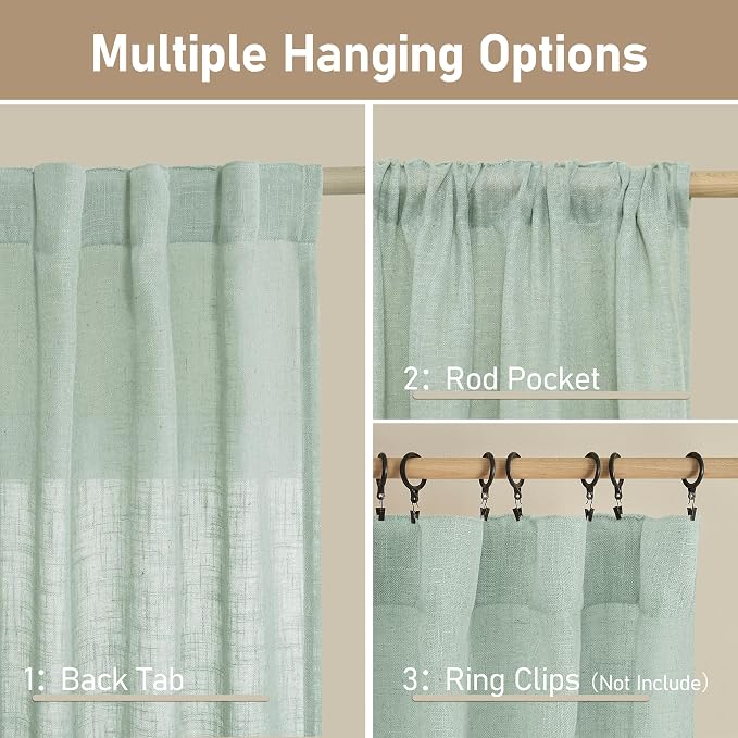 Short Window Linen Curtains 36 Inch Length 2 Panels, 34x36 Inch | Kitchen - Image 3