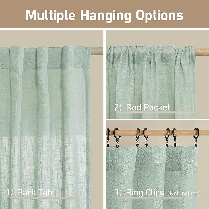 Light Sage Semi Sheer Linen Curtains 72 inch Length - Image 3