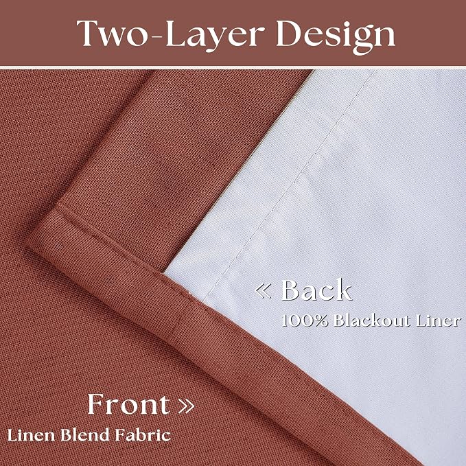 Terracotta 100% Black Out Pinch Pleat Linen 108 Inch Curtains | Black Out - Image 4
