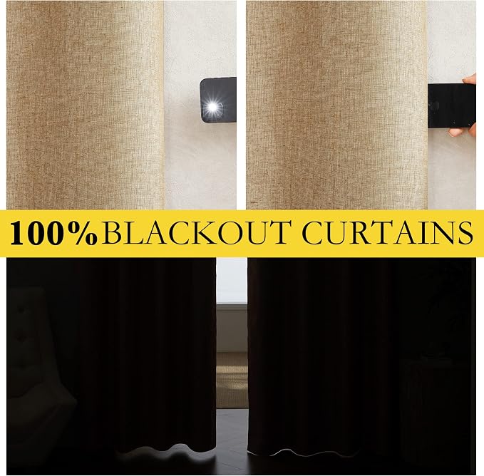 NICETOWN 100% Blackout Camel Linen Curtains 120 inches Length - Image 2