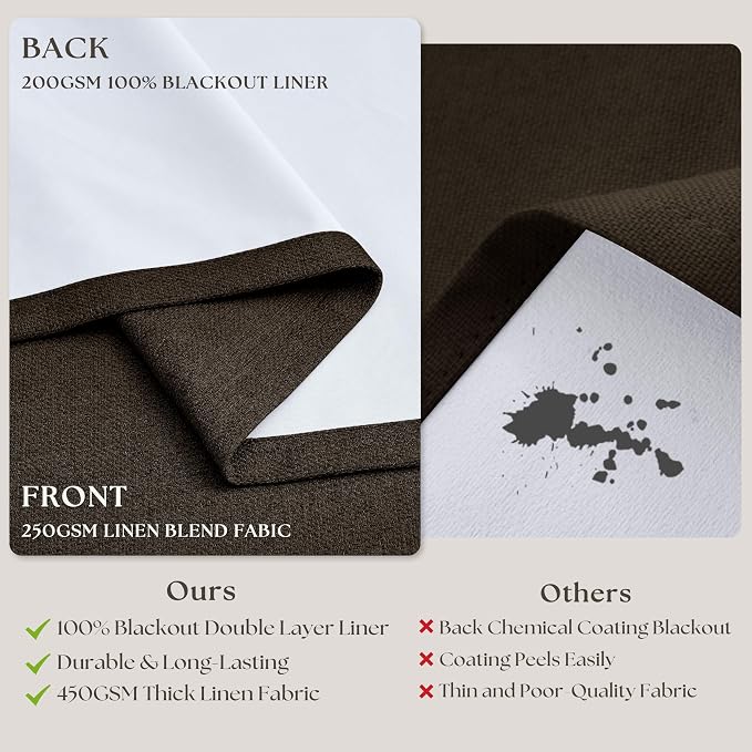 Chocolate Brown Pleated Linen Blackout Curtains 86 Inches Long | - Image 6