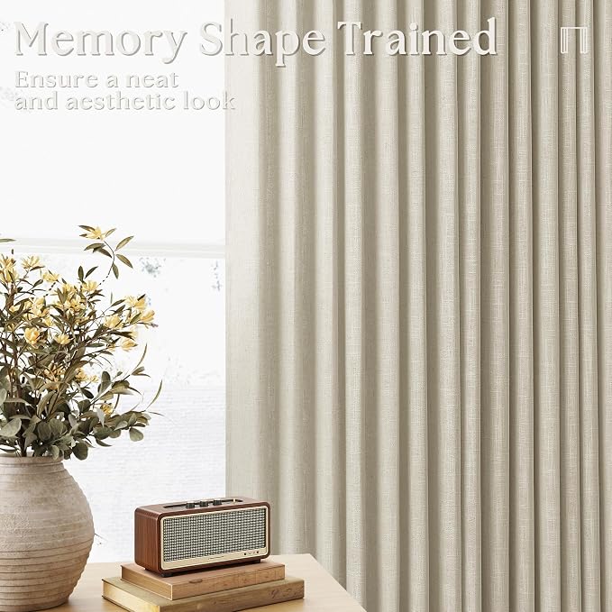 Pinch Pleat Extra Wide Beige Linen Curtain 108 Inches Long 70 Wide 1 Panel | - Image 3